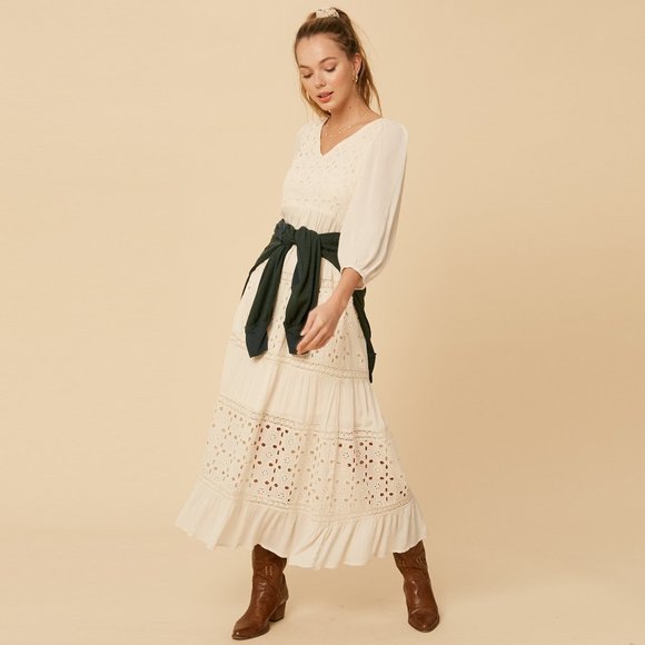 Listicle Pink Maxi Dress NWT • Rayon • Long Sleeve Boho Textured Embroidered - Picture 2 of 11